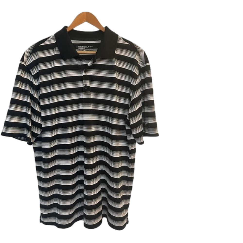 Nike Polo Golf Shirt Dri-Fit Black White Stripe Men's Casual Outdoor Size‎ L
